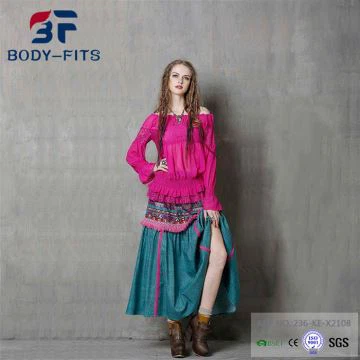 Solid broderade långa kjolar